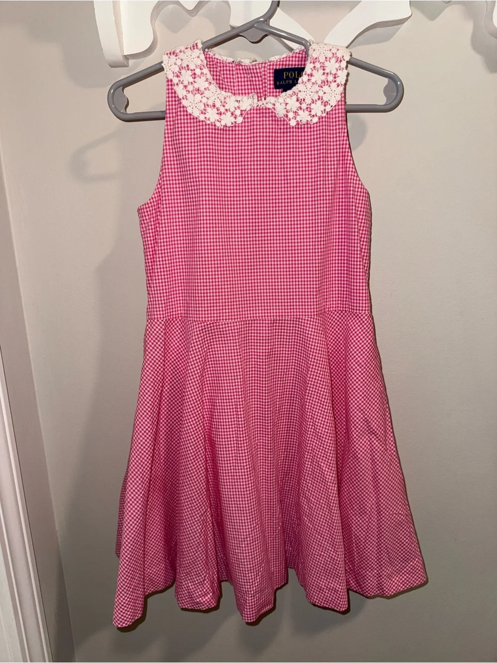 Polo by Ralph Lauren Pink Gingham Dress with Floral Peter Pan Collar